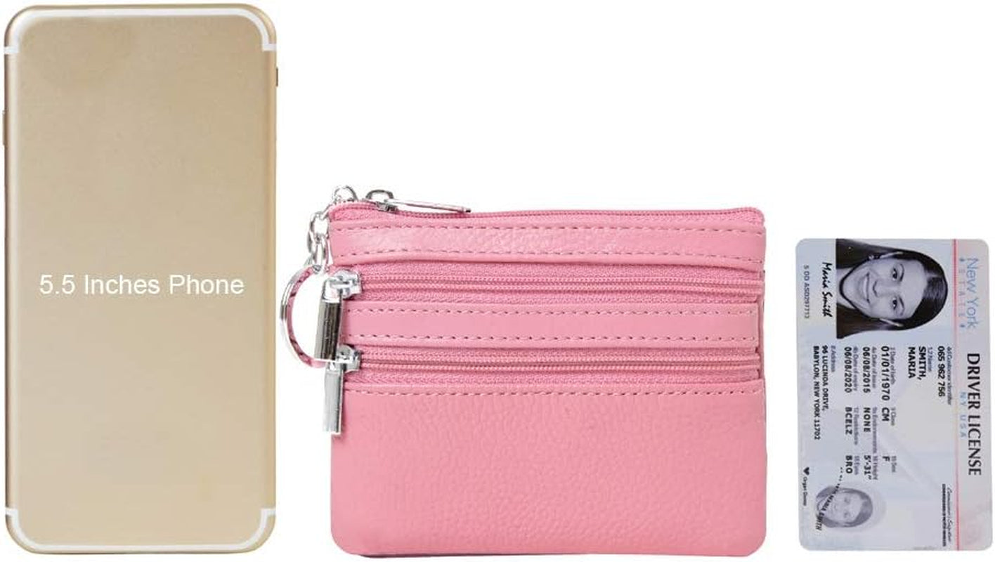 Women'S Genuine Leather Coin Purse Mini Pouch Change Wallet with Key Ring