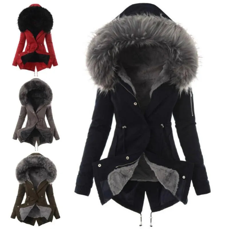 Women'S Jackets Autumn Winter Parkas Women Long Jacket Coat Female Fashion down with Faux Fur Collar Hooded Warm Slim Parkaswomen'S