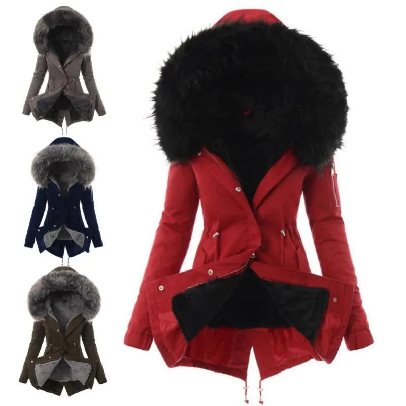 Women'S Jackets Autumn Winter Parkas Women Long Jacket Coat Female Fashion down with Faux Fur Collar Hooded Warm Slim Parkaswomen'S