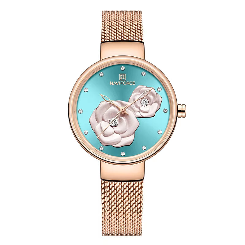 Women Watch  Top Luxury Brand Steel Mesh Waterproof Ladies Watches Flower Quartz Female Wristwatch Charming Girl Clock