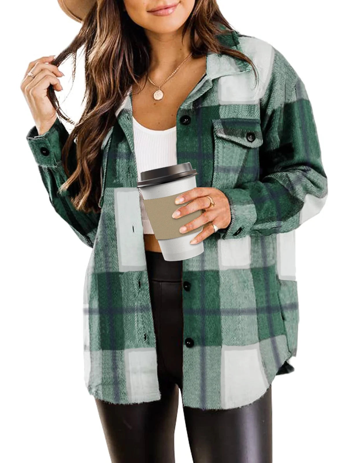 Flannel Shirts for Women Plaid Jackets Long Sleeve Shackets Womens Button down Coats Warm Blouses