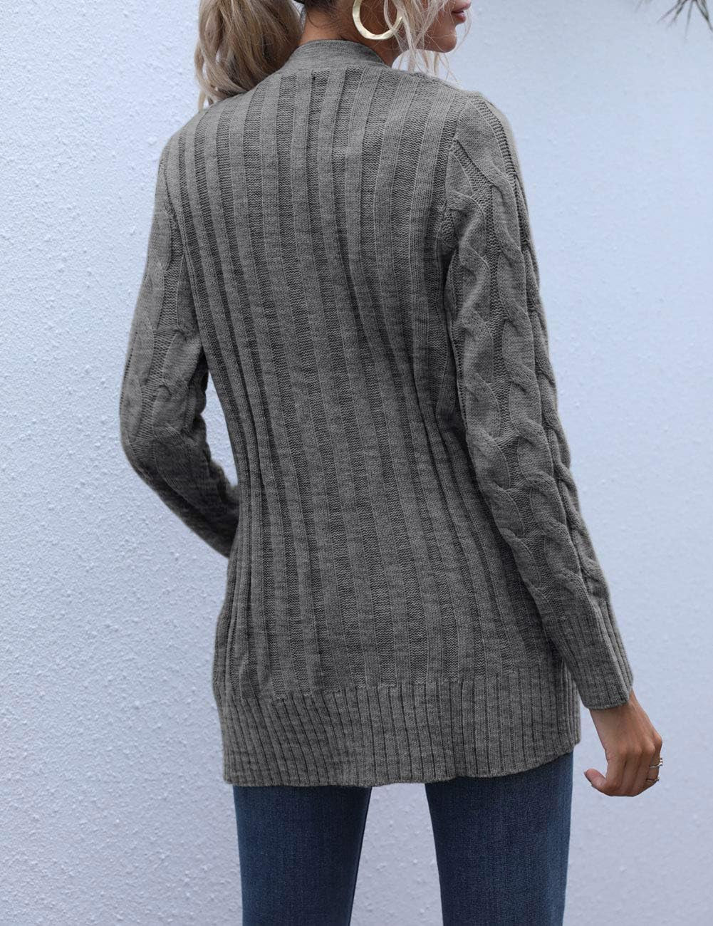 Women'S Long Sleeve Cable Knit Sweater Open Front Cardigan Button Loose Outerwear