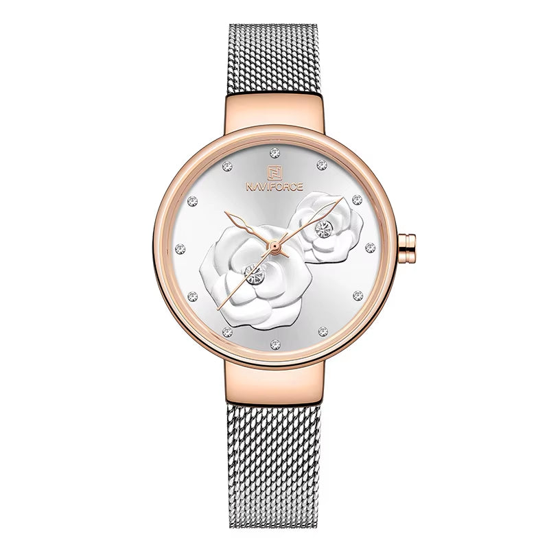 Women Watch  Top Luxury Brand Steel Mesh Waterproof Ladies Watches Flower Quartz Female Wristwatch Charming Girl Clock