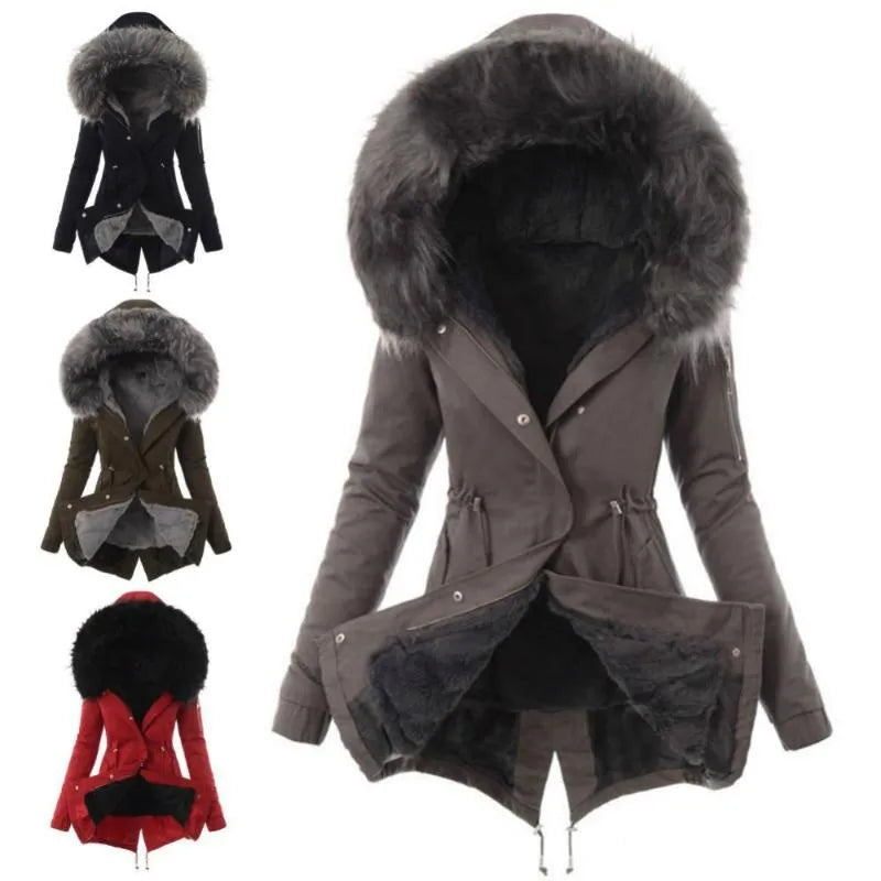 Women'S Jackets Autumn Winter Parkas Women Long Jacket Coat Female Fashion down with Faux Fur Collar Hooded Warm Slim Parkaswomen'S