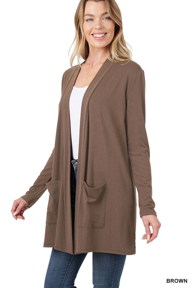 Womens Open Front Fly Away Cardigan Sweater Long Sleeve with Pockets Loose Drape