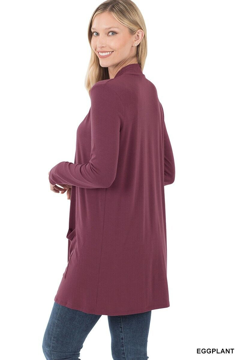 Womens Open Front Fly Away Cardigan Sweater Long Sleeve with Pockets Loose Drape