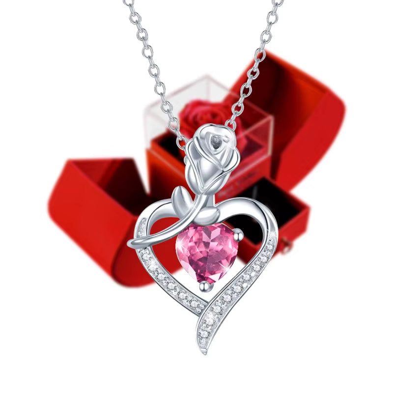 Gifts for Women Eternal Rose Box Heart Pendant Necklace Forever Flower Jewelry Case Wedding Mothers Day Jewelry Girlfriend Gift